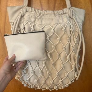 Proenza Schouler Macramé lamb skin Cream Tote Bag with Pouch